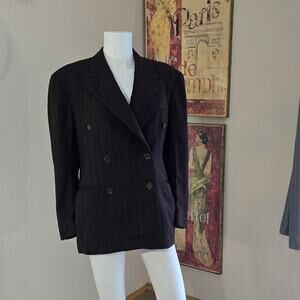 Vintage 80s Double Breasted Wool Blend Suit Jacket